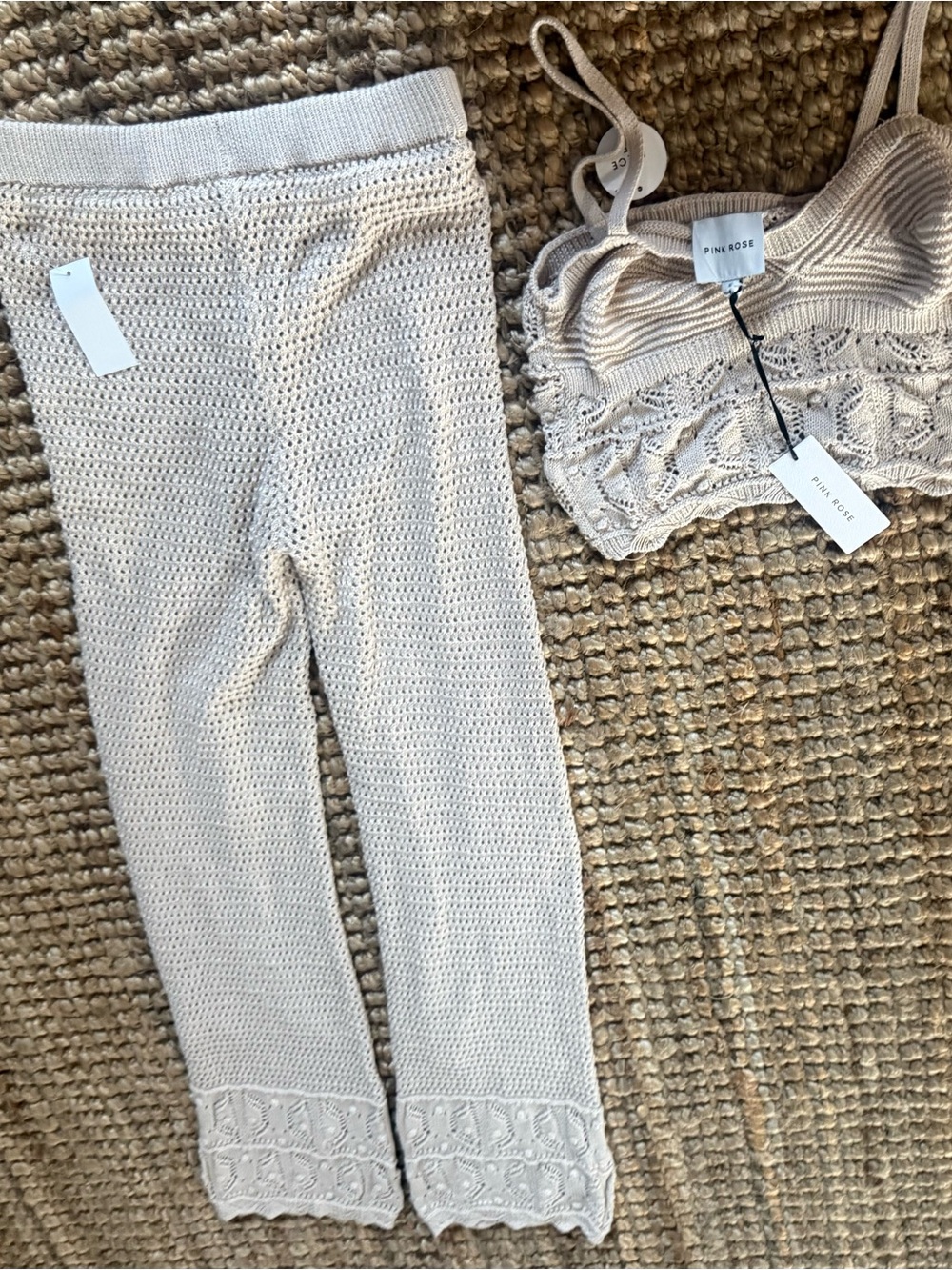 Pink Rose Cream Knit Leggings and crop top set
